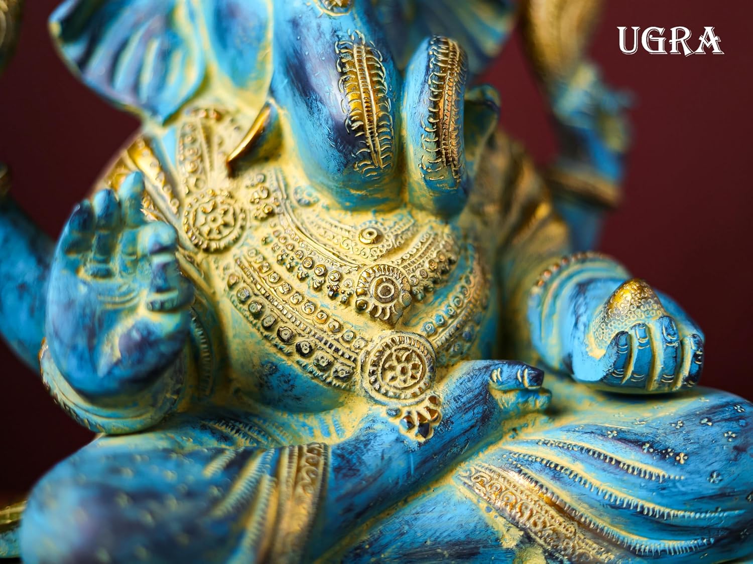 Shivaji Arts Brass Ganesha Statue with Mosaic – 29 CM Blue-Golden Ganpati Idol for Home Altar and Gifting