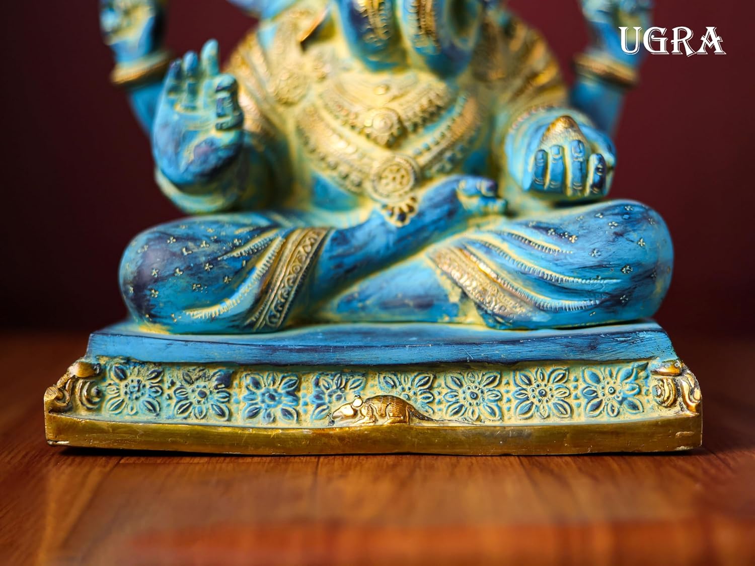 Shivaji Arts Brass Ganesha Statue with Mosaic – 29 CM Blue-Golden Ganpati Idol for Home Altar and Gifting