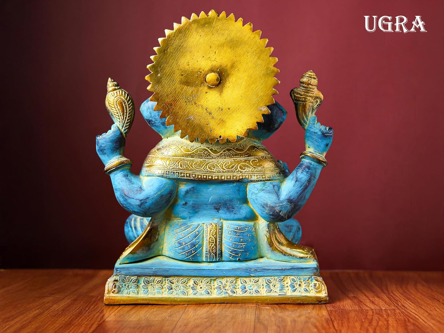 Shivaji Arts Brass Ganesha Statue with Mosaic – 29 CM Blue-Golden Ganpati Idol for Home Altar and Gifting