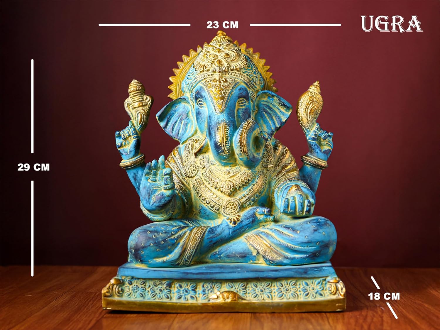 Shivaji Arts Brass Ganesha Statue with Mosaic – 29 CM Blue-Golden Ganpati Idol for Home Altar and Gifting