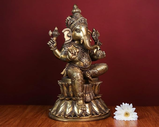 Shivaji Arts Brass Lakshmi Ganesh Saraswati Statue - 36 CM Intricately Crafted Sculpture for New Beginnings,Wealth, Prosperity, Knowledge, Wisdom | Diwali Puja Gift | Housewarming Gift | Maa Sarswati Idol
