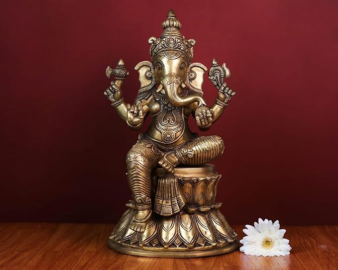 Shivaji Arts Brass Lakshmi Ganesh Saraswati Statue - 36 CM Intricately Crafted Sculpture for New Beginnings,Wealth, Prosperity, Knowledge, Wisdom | Diwali Puja Gift | Housewarming Gift | Maa Sarswati Idol
