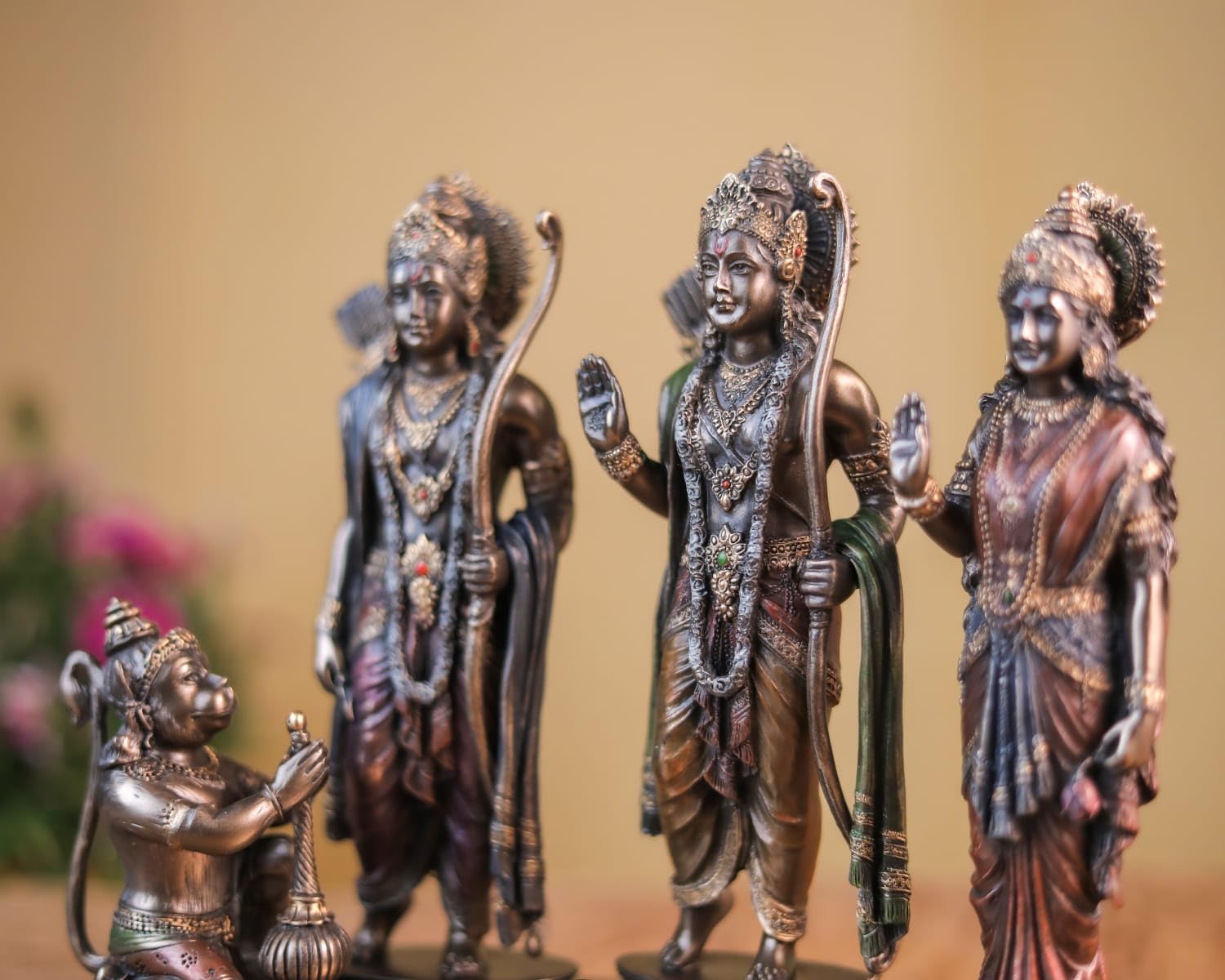 Shivaji Arts Ramdarbar Statue Bonded Bronze 20CM Medium Size Brown Color Ma Sita Lord Laxman Bhagwan Hanuman Hindu Gods Deities Pack 0f 1