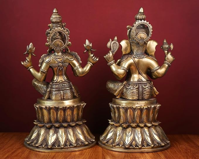 Shivaji Arts Brass Lakshmi Ganesh Saraswati Statue - 36 CM Intricately Crafted Sculpture for New Beginnings,Wealth, Prosperity, Knowledge, Wisdom | Diwali Puja Gift | Housewarming Gift | Maa Sarswati Idol