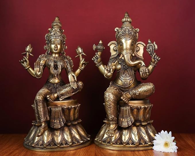 Shivaji Arts Brass Lakshmi Ganesh Saraswati Statue - 36 CM Intricately Crafted Sculpture for New Beginnings,Wealth, Prosperity, Knowledge, Wisdom | Diwali Puja Gift | Housewarming Gift | Maa Sarswati Idol