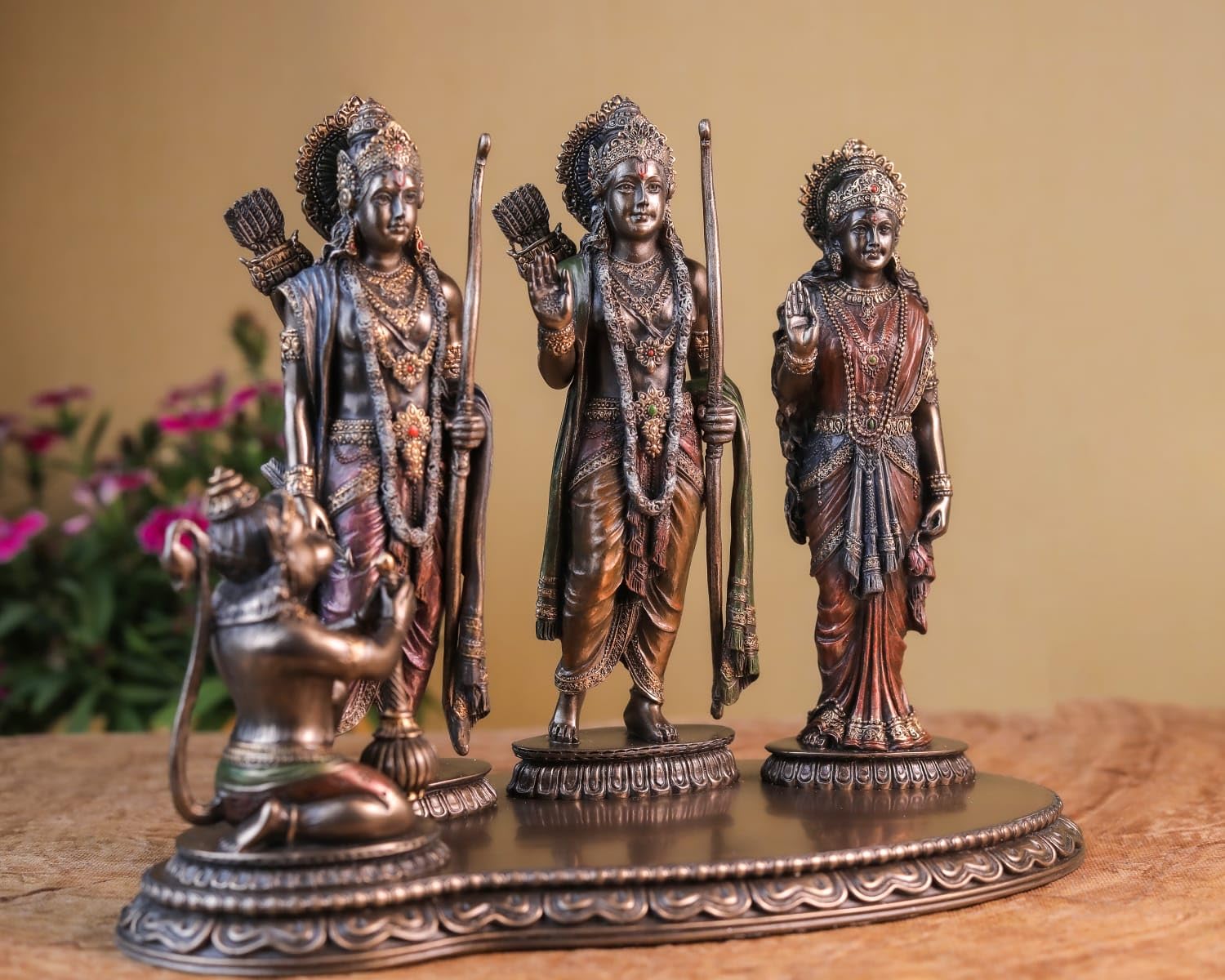 Shivaji Arts Ramdarbar Statue Bonded Bronze 20CM Medium Size Brown Color Ma Sita Lord Laxman Bhagwan Hanuman Hindu Gods Deities Pack 0f 1