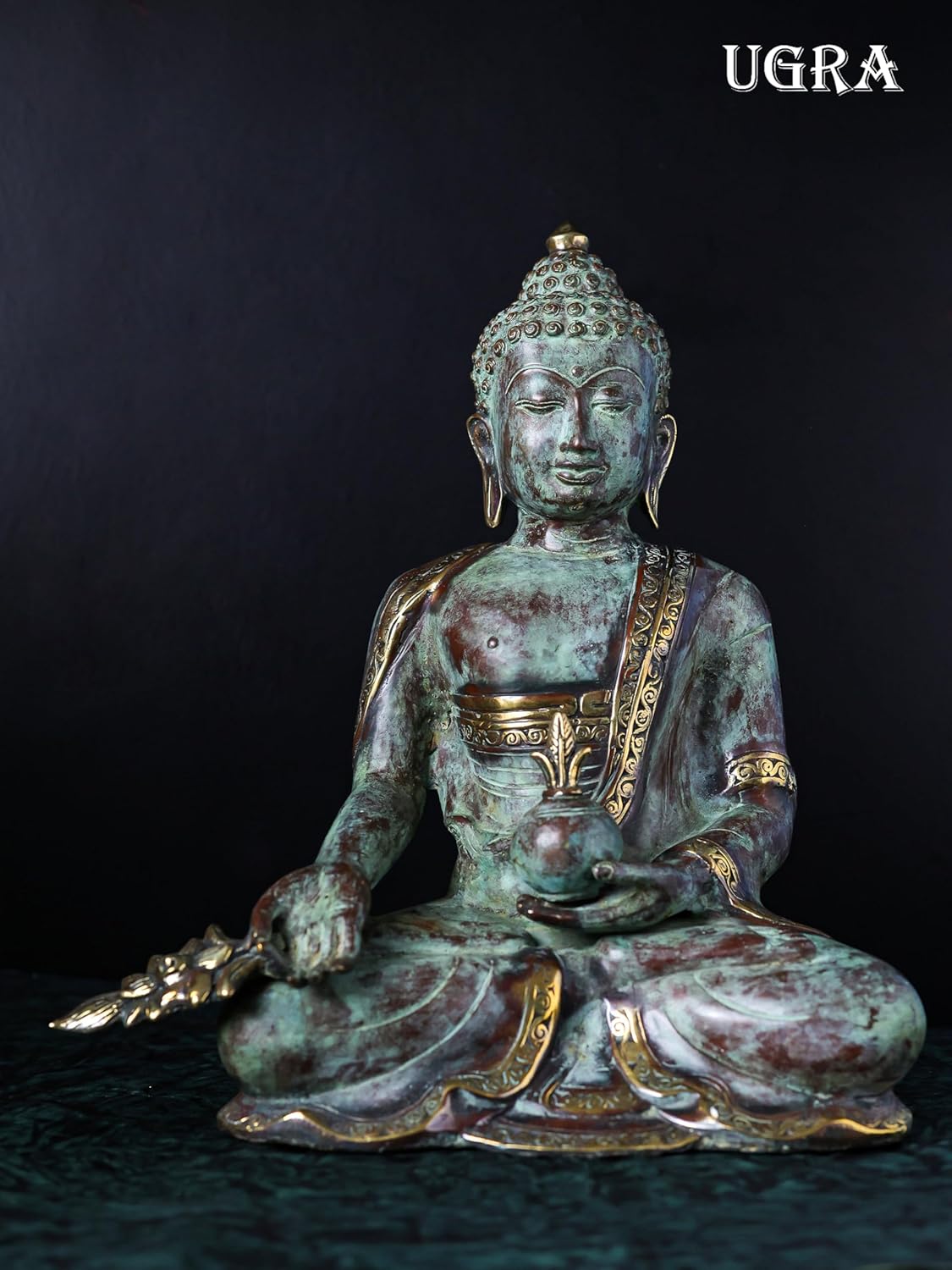 Shivaji Arts Bronze Buddha Statue – 34 CM Abhaya Mudra Buddha Idol for Meditation, Temple Altar, and Yoga Studio Decor | Antique Fearless Shakyamuni Buddha Sculpture