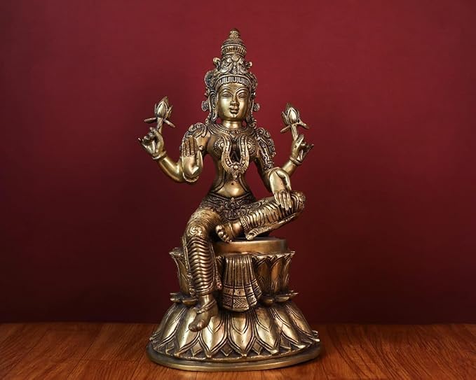 Shivaji Arts Brass Lakshmi Ganesh Saraswati Statue - 36 CM Intricately Crafted Sculpture for New Beginnings,Wealth, Prosperity, Knowledge, Wisdom | Diwali Puja Gift | Housewarming Gift | Maa Sarswati Idol
