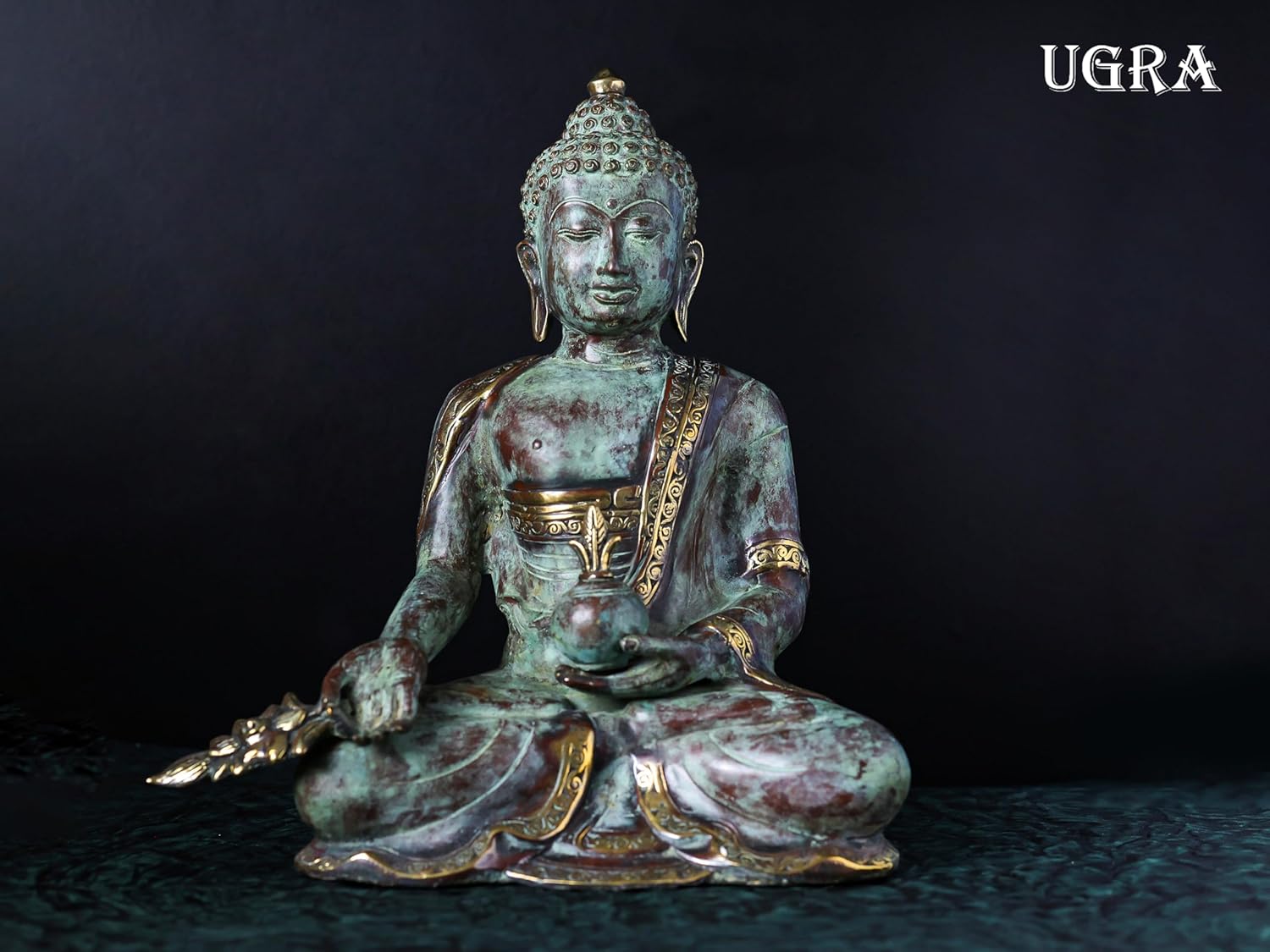Shivaji Arts Bronze Buddha Statue – 34 CM Abhaya Mudra Buddha Idol for Meditation, Temple Altar, and Yoga Studio Decor | Antique Fearless Shakyamuni Buddha Sculpture
