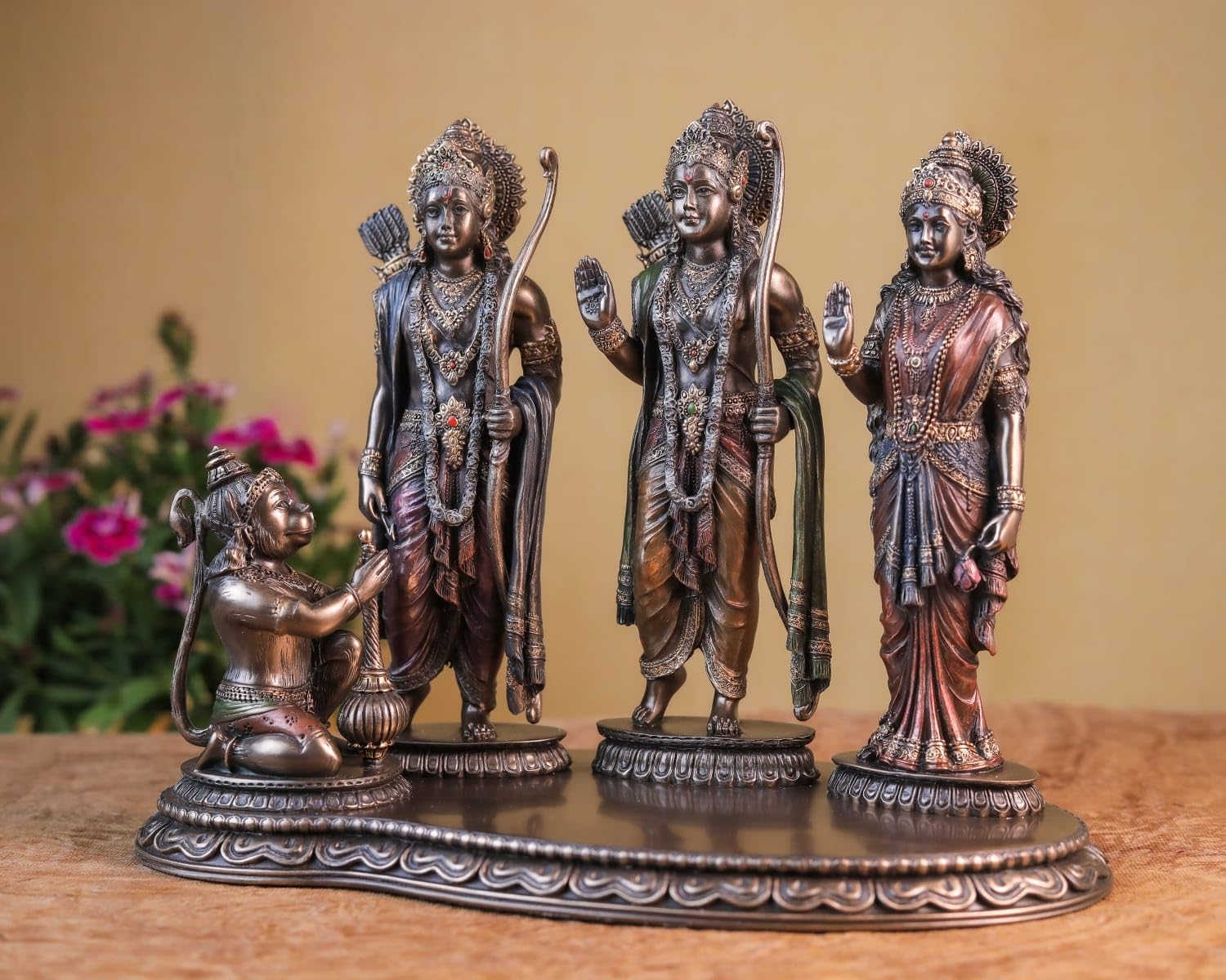 Shivaji Arts Ramdarbar Statue Bonded Bronze 20CM Medium Size Brown Color Ma Sita Lord Laxman Bhagwan Hanuman Hindu Gods Deities Pack 0f 1