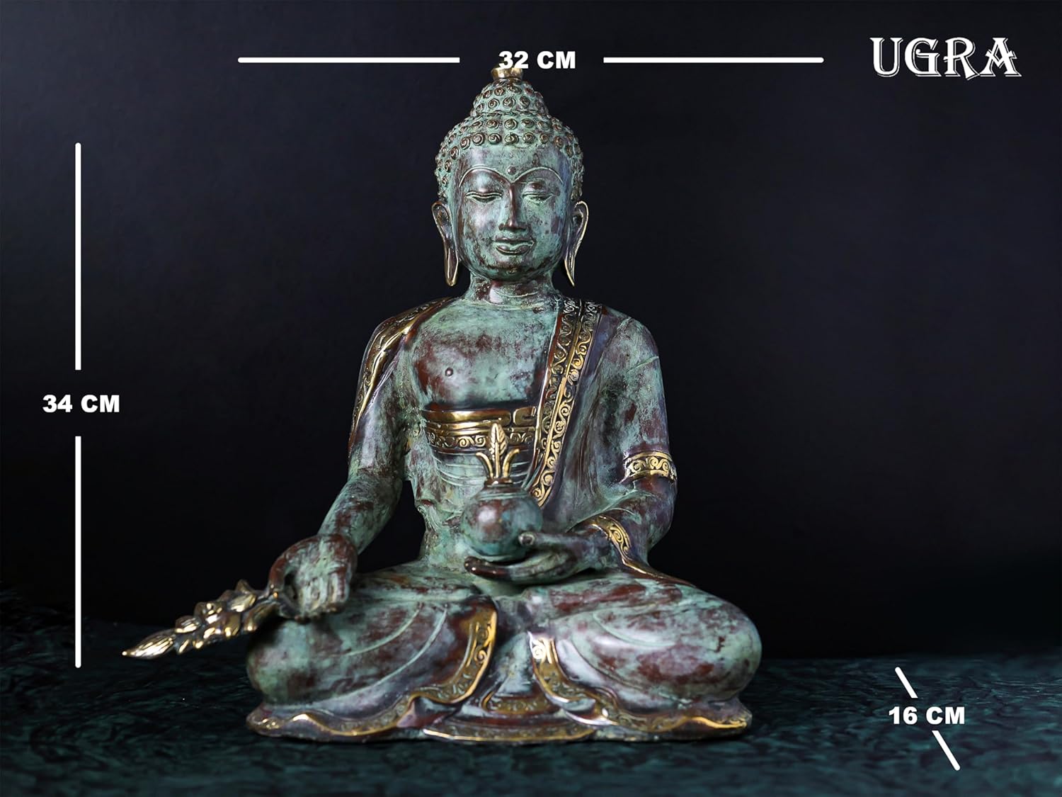 Shivaji Arts Bronze Buddha Statue – 34 CM Abhaya Mudra Buddha Idol for Meditation, Temple Altar, and Yoga Studio Decor | Antique Fearless Shakyamuni Buddha Sculpture