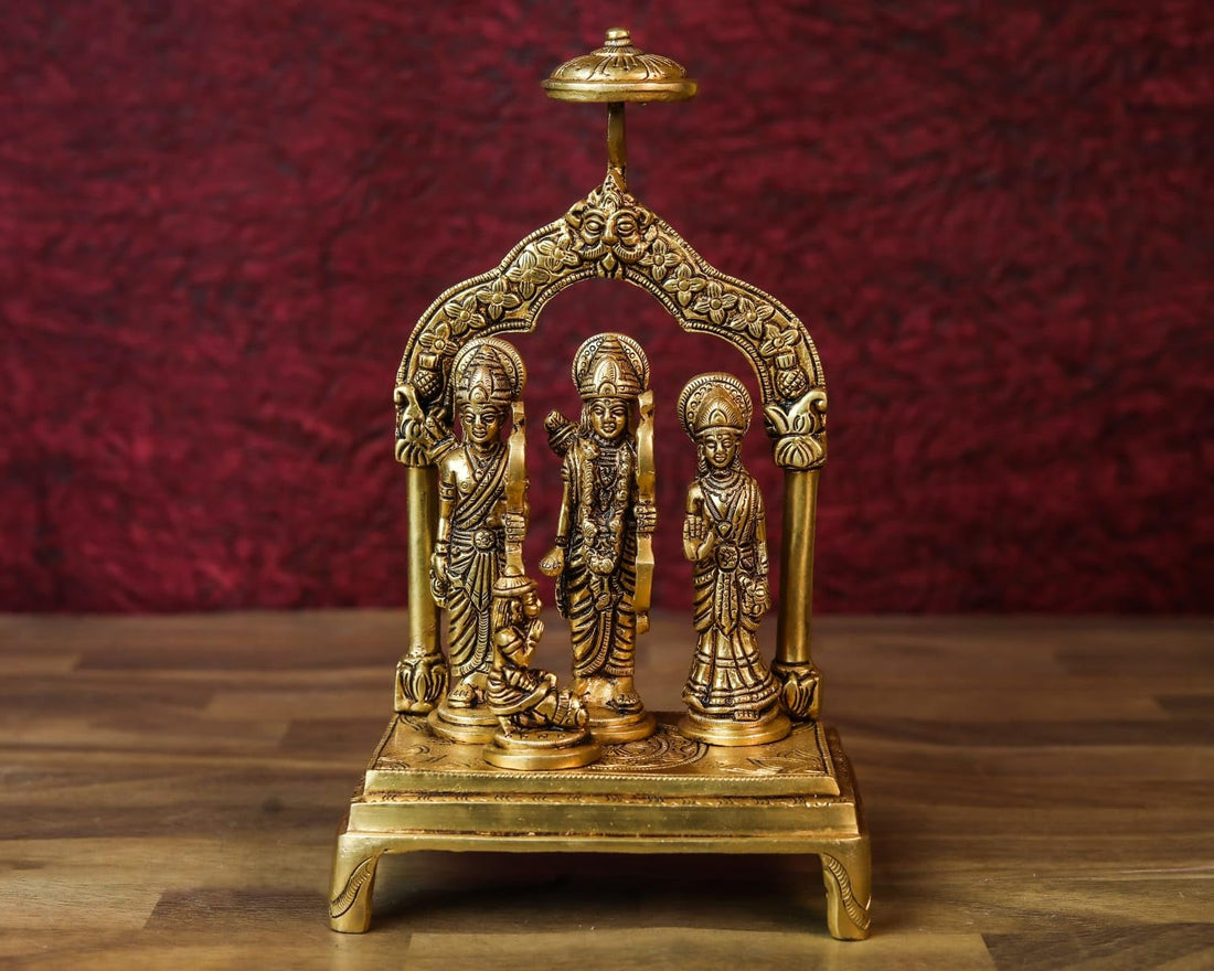 Shivaji Arts Ramdarbar Statue Brass 24CM Medium Size Gold Color Ma Sita Lord Laxman Bhagwan Hanuman Hindu Gods Deities Pack 0f 1