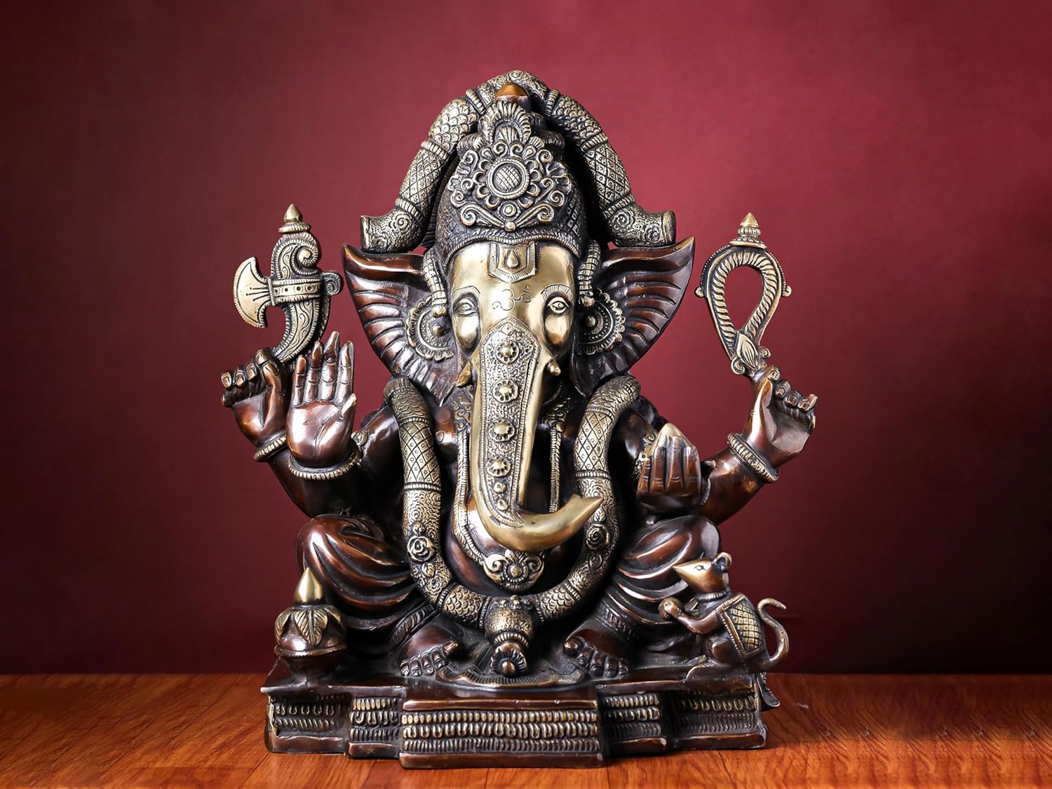 Brass Ganesha Statue - 46CM Large Ganesh Idol - Traditional Ganesh Murti Showpiece for Home Decor and Gifts Ganapathi Idol, Ashtavinayaka, Good Luck Gift for New Beginnings, Housewarming Gift