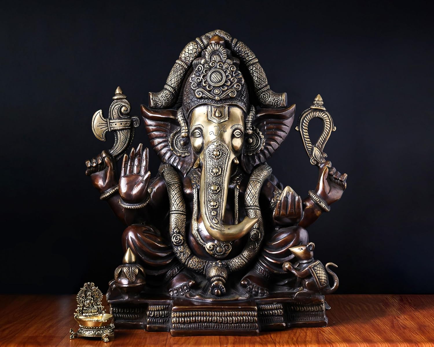 Brass Ganesha Statue - 46CM Large Ganesh Idol - Traditional Ganesh Murti Showpiece for Home Decor and Gifts Ganapathi Idol, Ashtavinayaka, Good Luck Gift for New Beginnings, Housewarming Gift