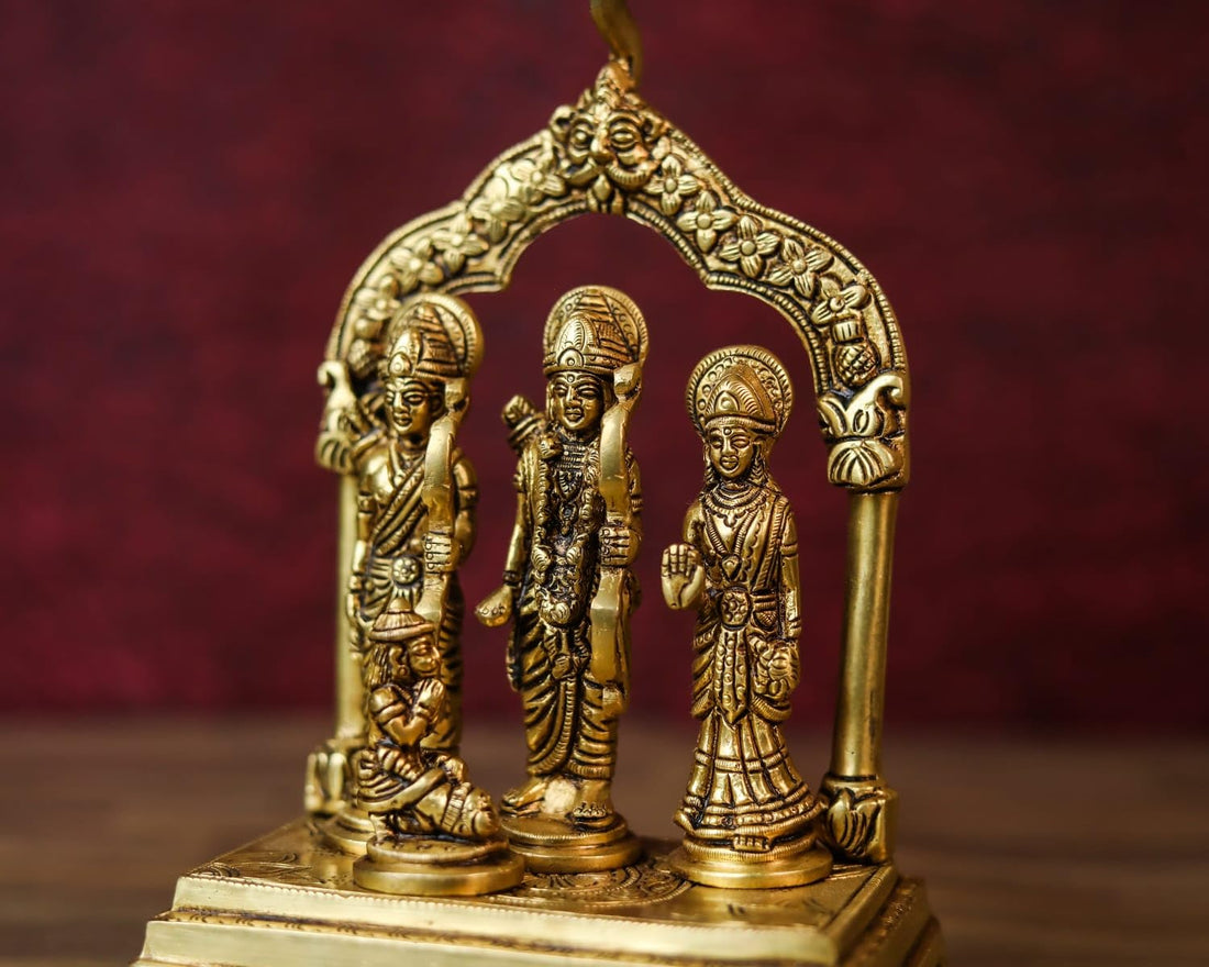 Shivaji Arts Ramdarbar Statue Brass 24CM Medium Size Gold Color Ma Sita Lord Laxman Bhagwan Hanuman Hindu Gods Deities Pack 0f 1