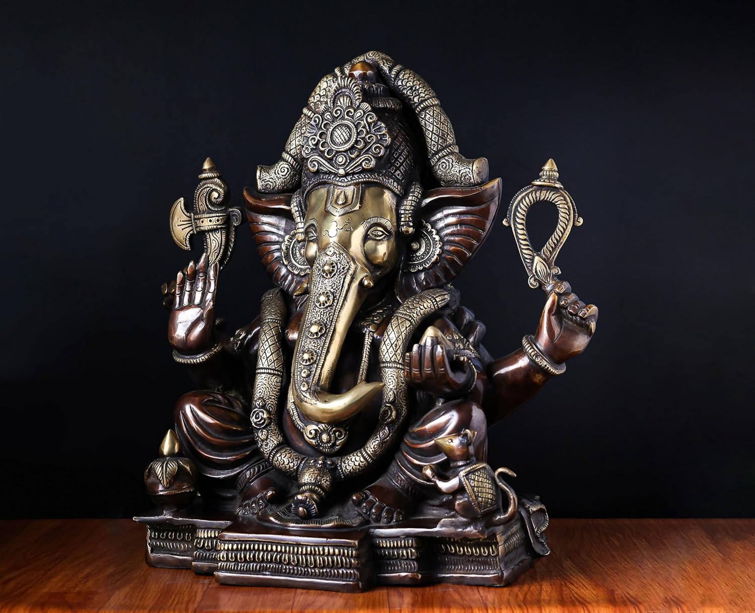 Brass Ganesha Statue - 46CM Large Ganesh Idol - Traditional Ganesh Murti Showpiece for Home Decor and Gifts Ganapathi Idol, Ashtavinayaka, Good Luck Gift for New Beginnings, Housewarming Gift