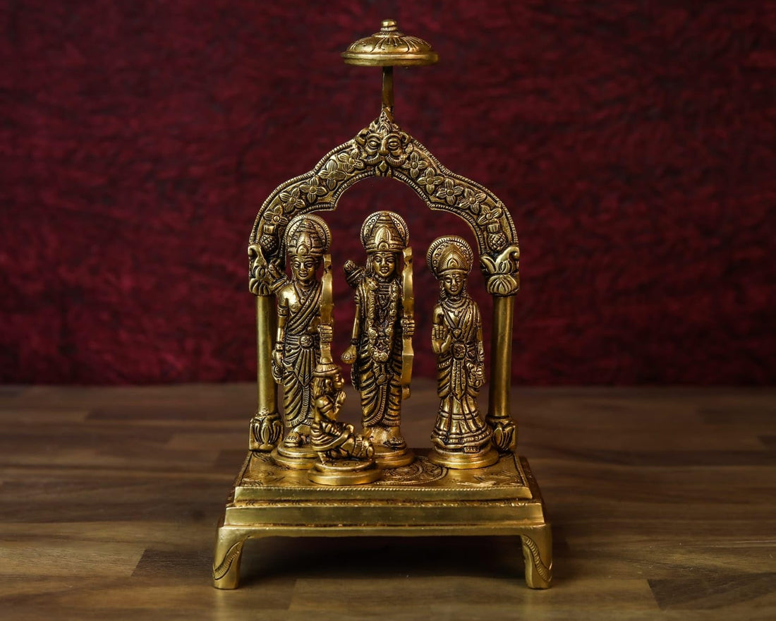 Shivaji Arts Ramdarbar Statue Brass 24CM Medium Size Gold Color Ma Sita Lord Laxman Bhagwan Hanuman Hindu Gods Deities Pack 0f 1