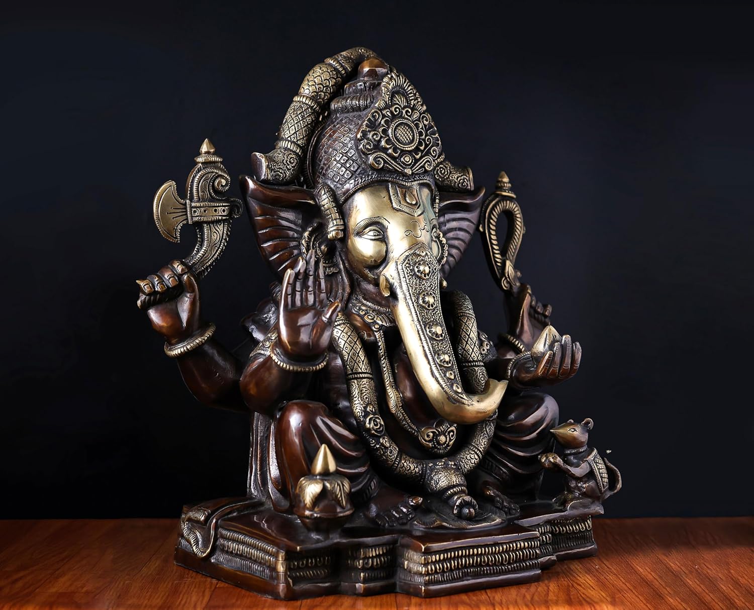 Brass Ganesha Statue - 46CM Large Ganesh Idol - Traditional Ganesh Murti Showpiece for Home Decor and Gifts Ganapathi Idol, Ashtavinayaka, Good Luck Gift for New Beginnings, Housewarming Gift