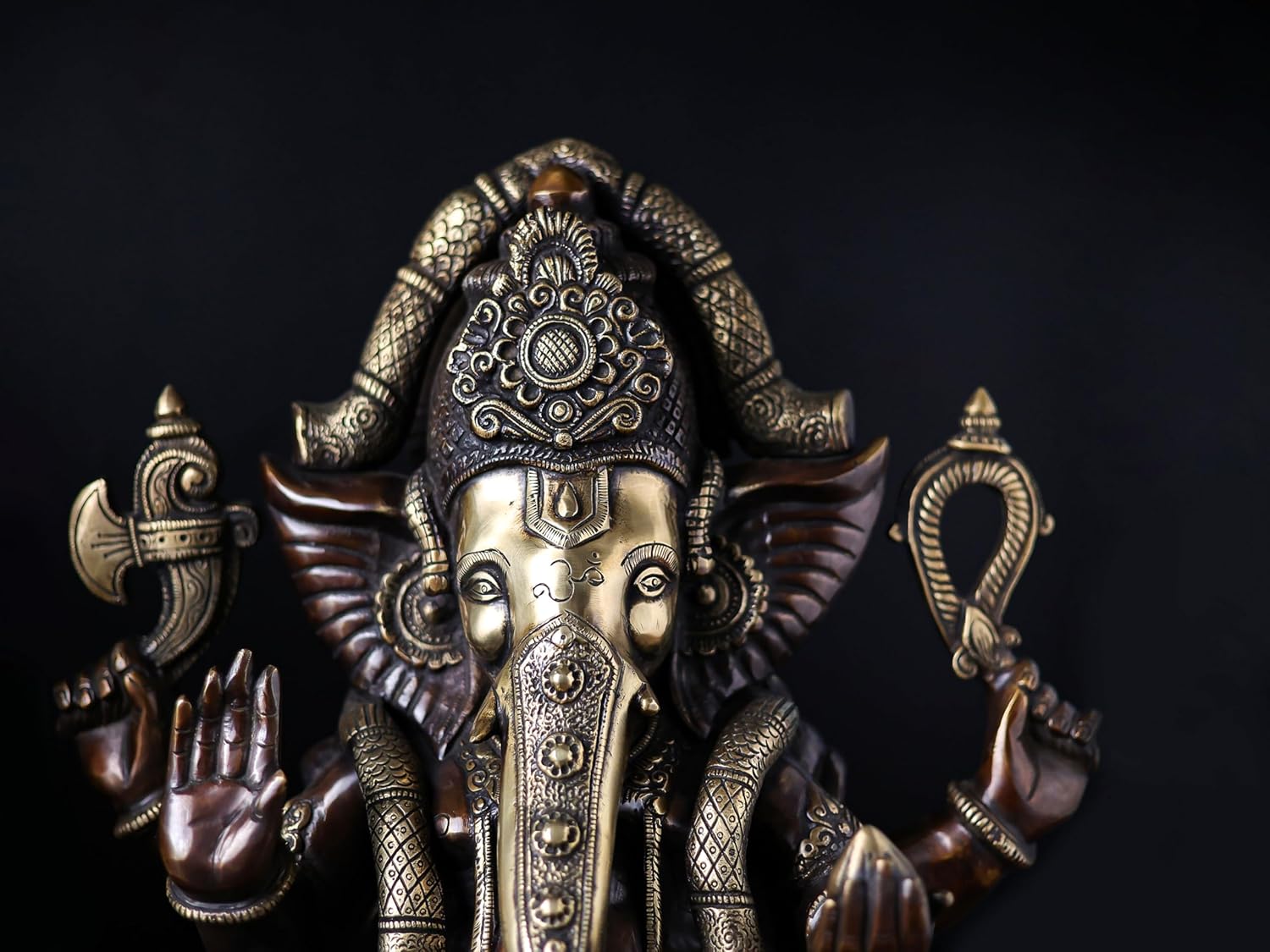 Brass Ganesha Statue - 46CM Large Ganesh Idol - Traditional Ganesh Murti Showpiece for Home Decor and Gifts Ganapathi Idol, Ashtavinayaka, Good Luck Gift for New Beginnings, Housewarming Gift