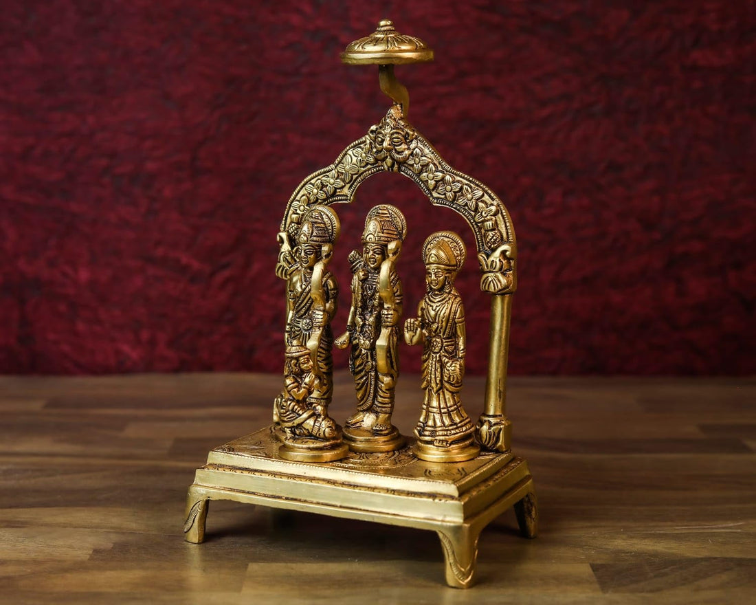 Shivaji Arts Ramdarbar Statue Brass 24CM Medium Size Gold Color Ma Sita Lord Laxman Bhagwan Hanuman Hindu Gods Deities Pack 0f 1