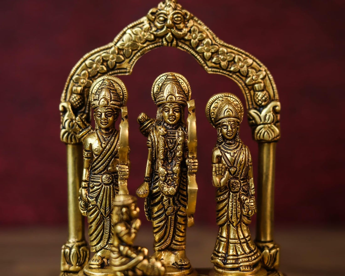 Shivaji Arts Ramdarbar Statue Brass 24CM Medium Size Gold Color Ma Sita Lord Laxman Bhagwan Hanuman Hindu Gods Deities Pack 0f 1