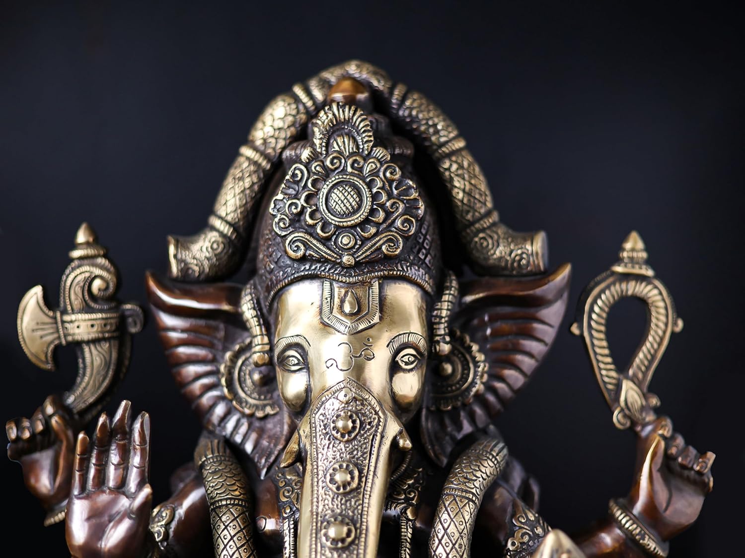 Brass Ganesha Statue - 46CM Large Ganesh Idol - Traditional Ganesh Murti Showpiece for Home Decor and Gifts Ganapathi Idol, Ashtavinayaka, Good Luck Gift for New Beginnings, Housewarming Gift
