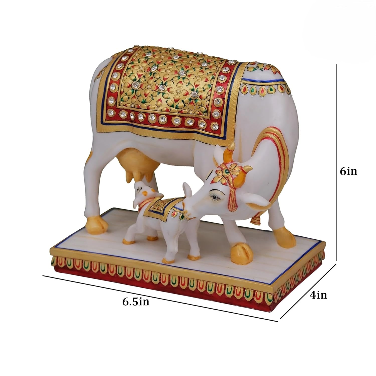 Shivaji Arts Kamadhenu Cow Calf Statue in Marble, 15 cm Marble Kamdhenu Cow and Calf Idol, Holy Cow of Wishes & Desires, House Warming Gift