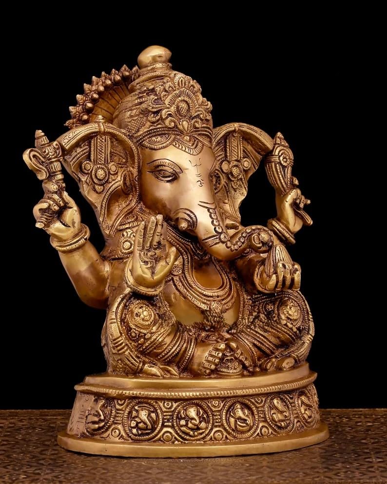Brass Ganesha Statue - 28CM Large Ganesh Idol - Traditional Ganesh Murti Showpiece for Home Decor and Gifts Ganapathi Idol, Ashtavinayaka, Good Luck Gift for New Beginnings, Housewarming Gift