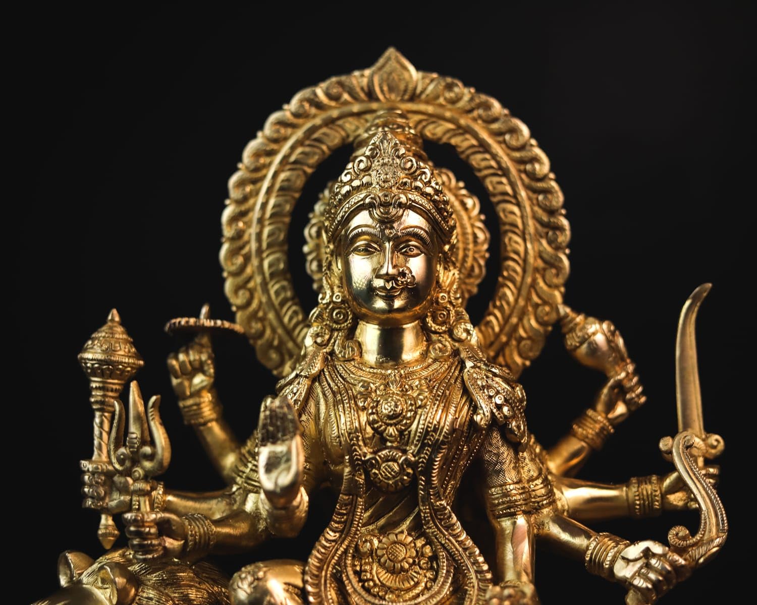 Shivaji Arts Durga Statue in Brass, 15" Inch Big Large Brass Durga Idol, Hindu Goddess Sherawali MATA Murti for Navratri Puja, Ambe Maa Durga Sitting on Lion