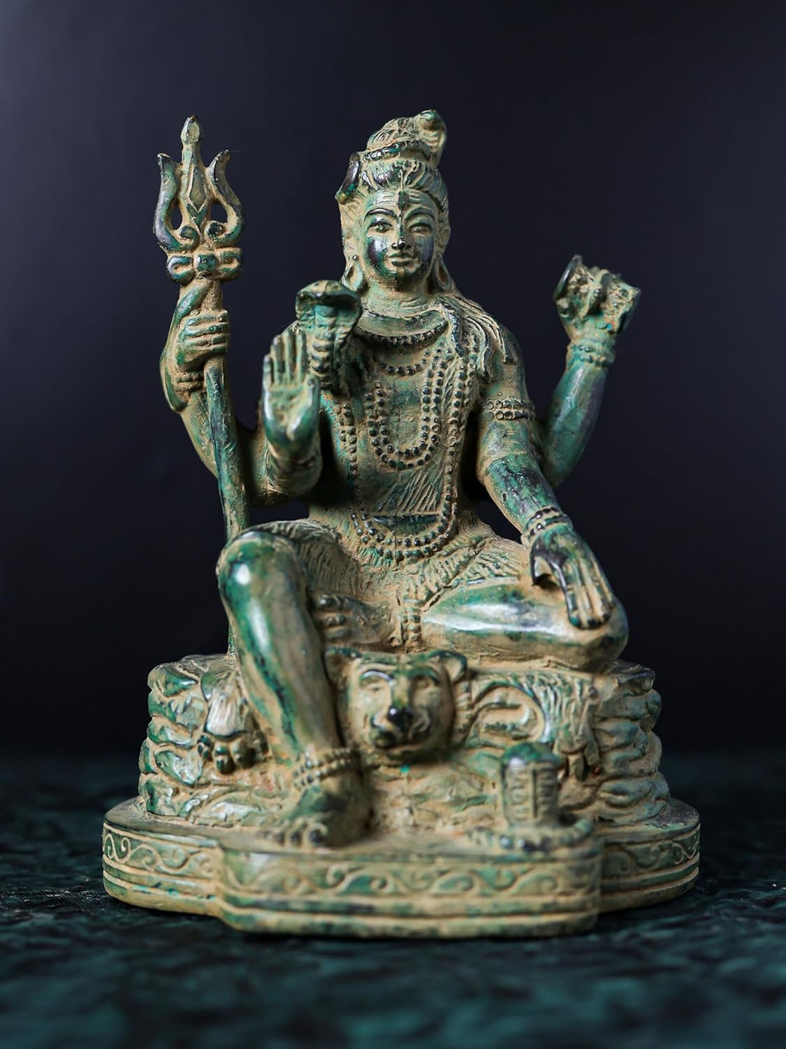 Shivaji Arts Bronze Shiva Statue – 20 cm Green Antique Finish Lord Shiva with Trishul for Home Decor and Pooja