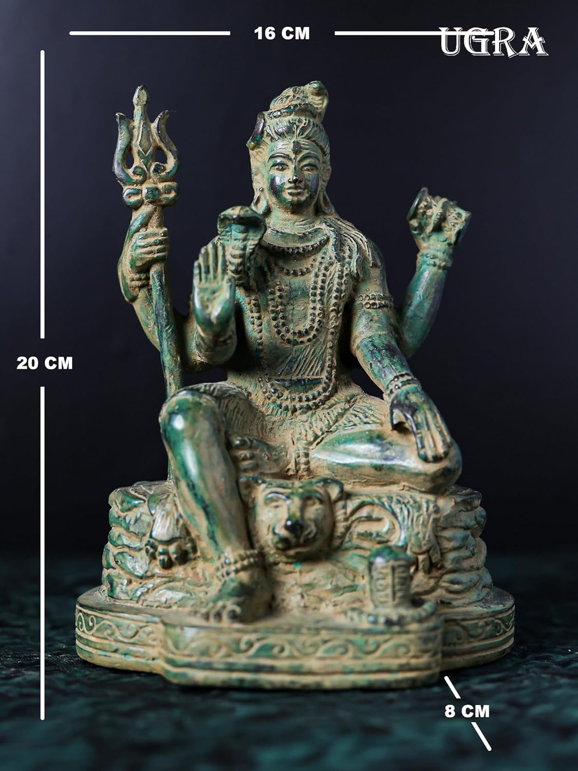 Shivaji Arts Bronze Shiva Statue – 20 cm Green Antique Finish Lord Shiva with Trishul for Home Decor and Pooja