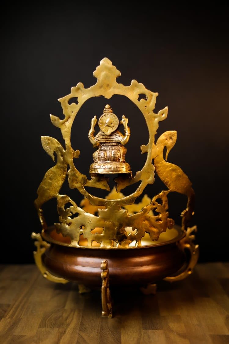 Brass Urli with Ganesha, 47CM Lord Ganesha Idol, Traditional Home Decor, Urli Bowl, Religious Decor
