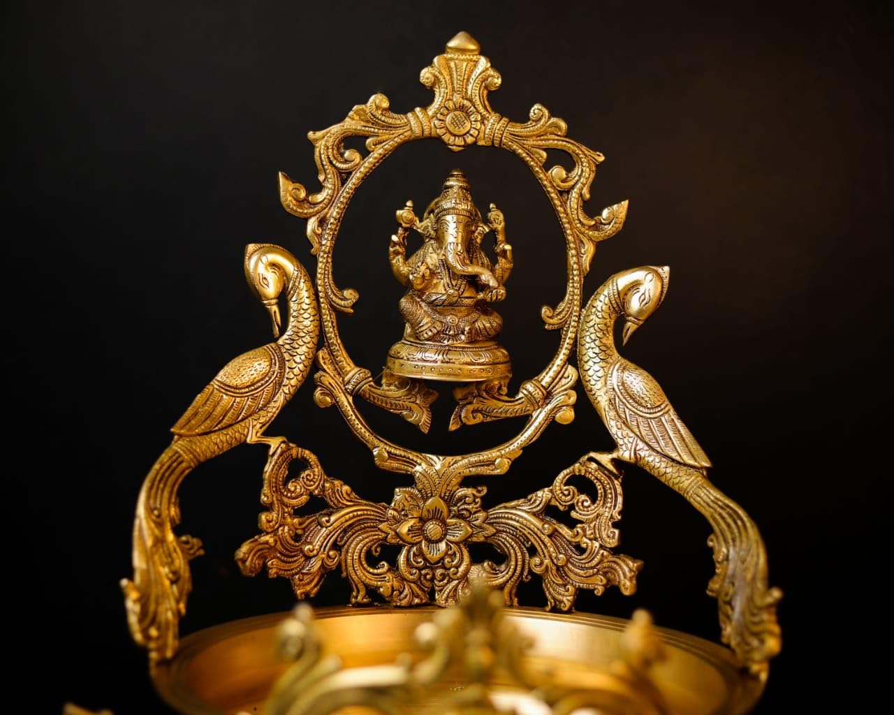Brass Urli with Ganesha, 47CM Lord Ganesha Idol, Traditional Home Decor, Urli Bowl, Religious Decor