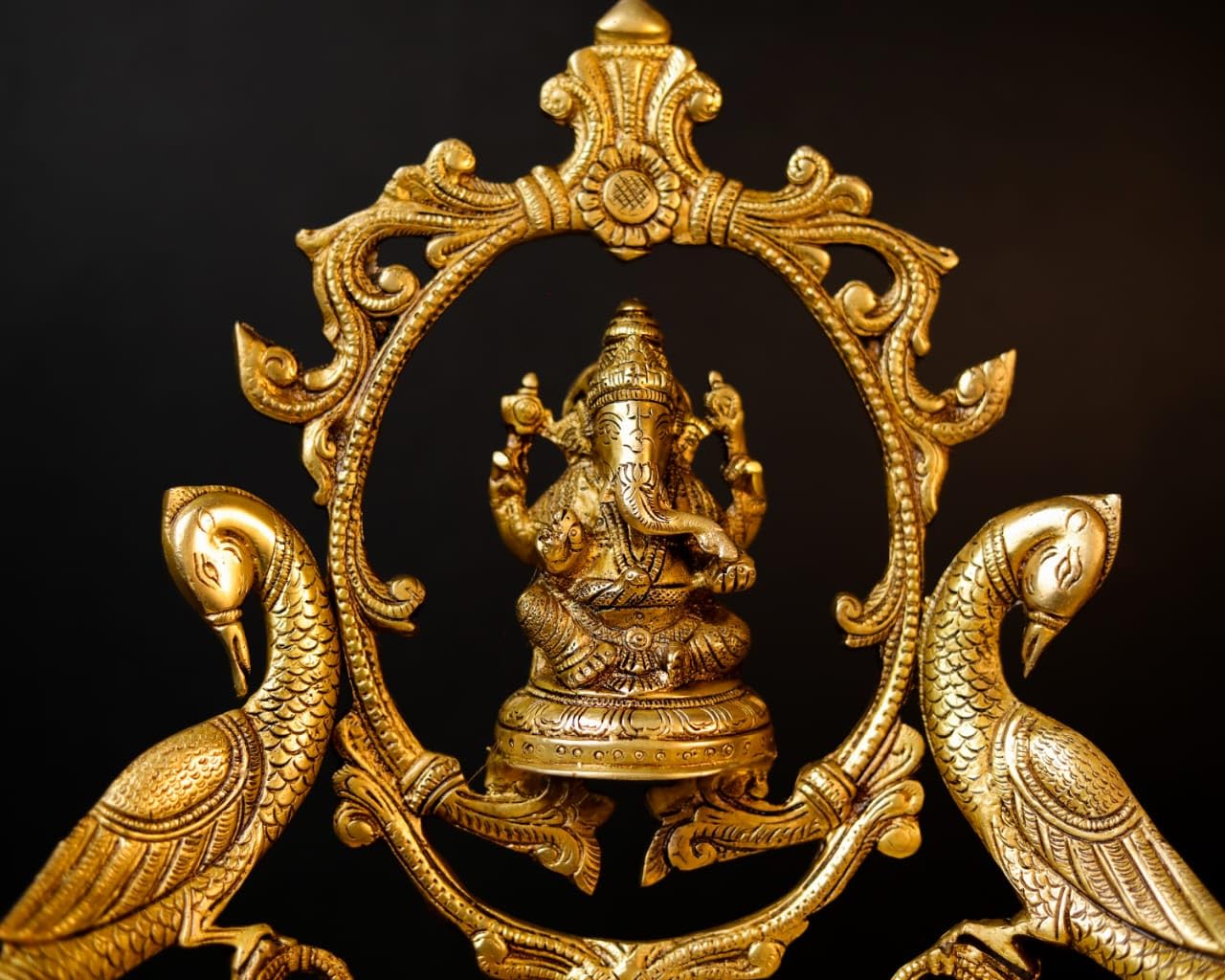 Brass Urli with Ganesha, 47CM Lord Ganesha Idol, Traditional Home Decor, Urli Bowl, Religious Decor