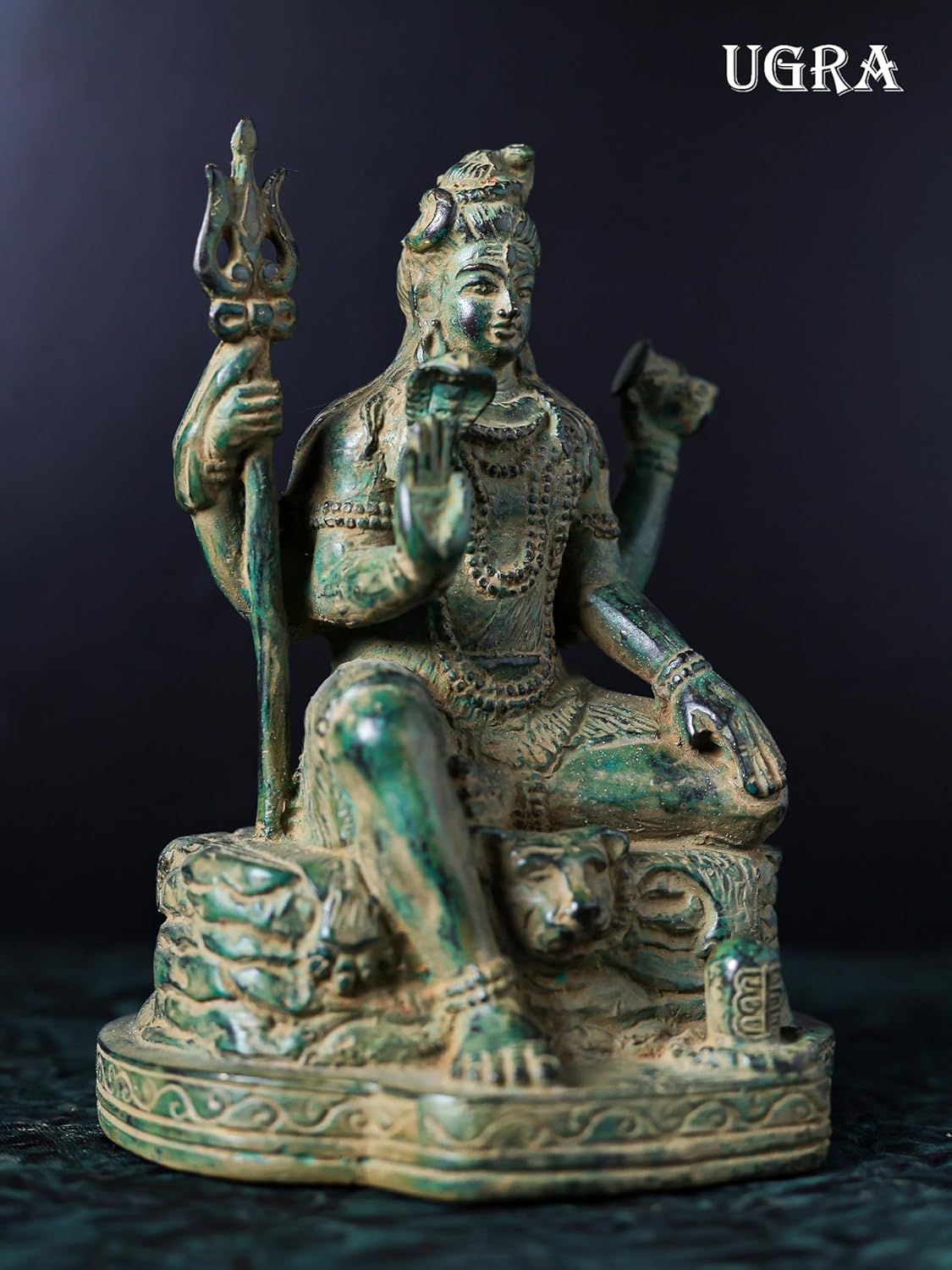 Shivaji Arts Bronze Shiva Statue – 20 cm Green Antique Finish Lord Shiva with Trishul for Home Decor and Pooja
