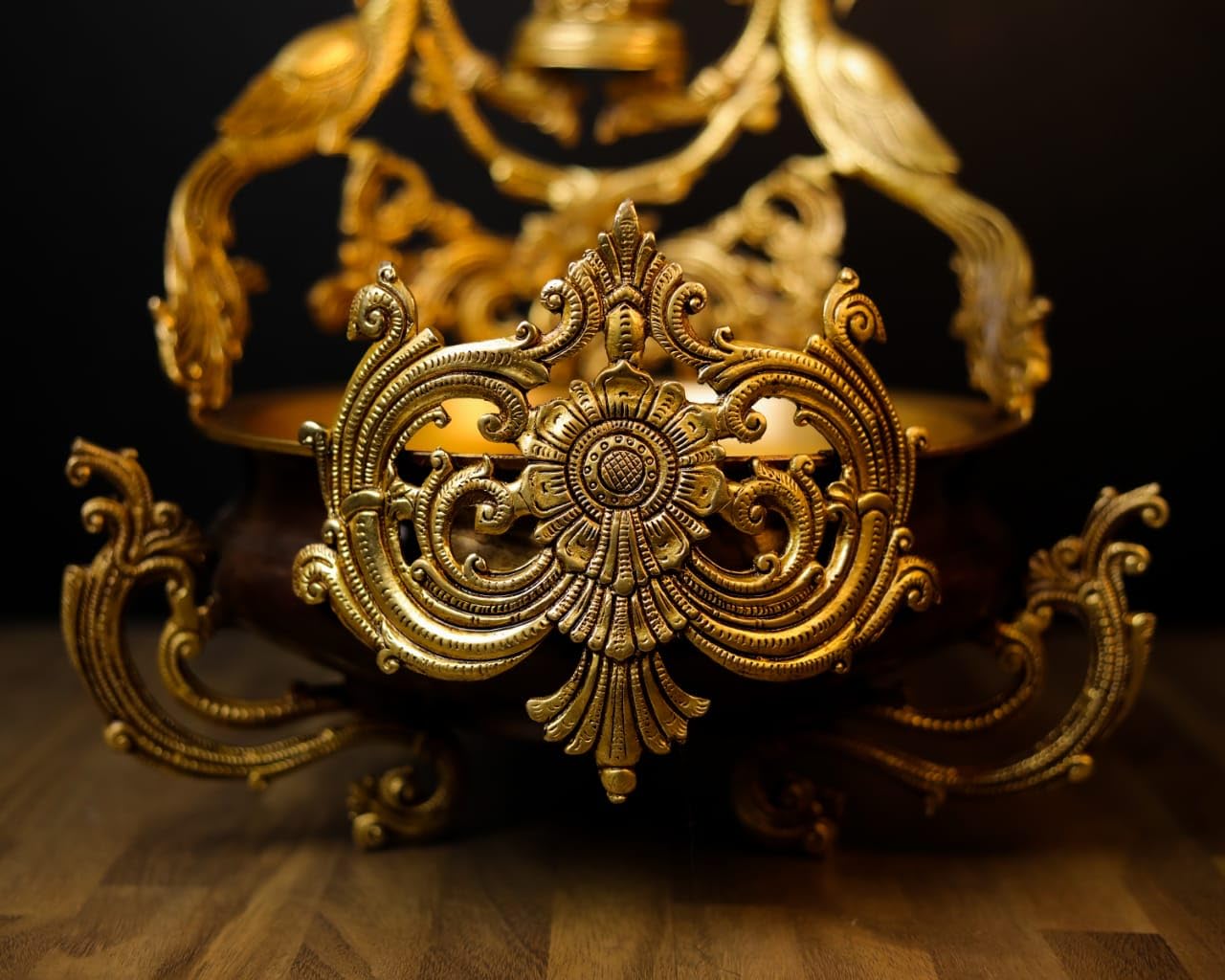 Brass Urli with Ganesha, 47CM Lord Ganesha Idol, Traditional Home Decor, Urli Bowl, Religious Decor