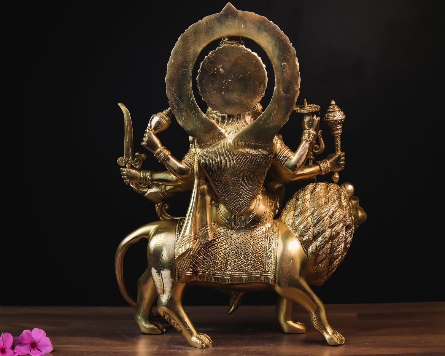Shivaji Arts Durga Statue in Brass, 15" Inch Big Large Brass Durga Idol, Hindu Goddess Sherawali MATA Murti for Navratri Puja, Ambe Maa Durga Sitting on Lion