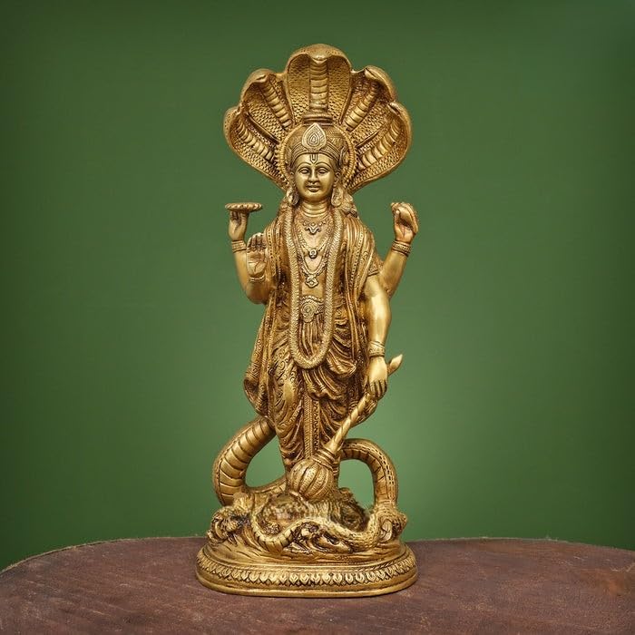Shivaji Arts Lord Vishnu Statue, 17 Inch Brass Standing Vishnu Idol, Hindu God Vishnu Figure, Vishnu Bhagwan ki Murti, Narayana Statue