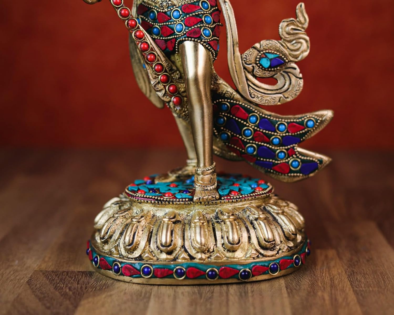 Shivaji Arts Brass Standing Tara Statue with Stonework, 33 cm Big Size Brass Tara Statue, Buddhism, Female Shakti, Bodhisattva, Buddhist Savior