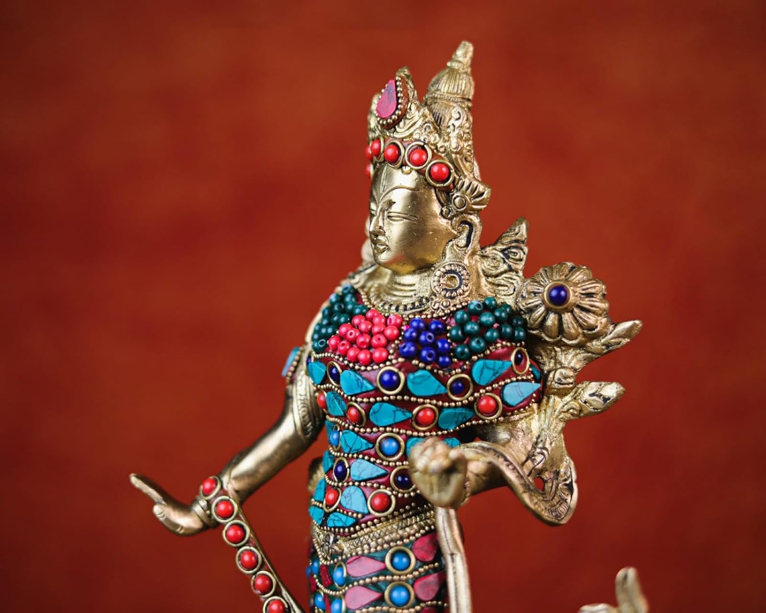 Shivaji Arts Brass Standing Tara Statue with Stonework, 33 cm Big Size Brass Tara Statue, Buddhism, Female Shakti, Bodhisattva, Buddhist Savior