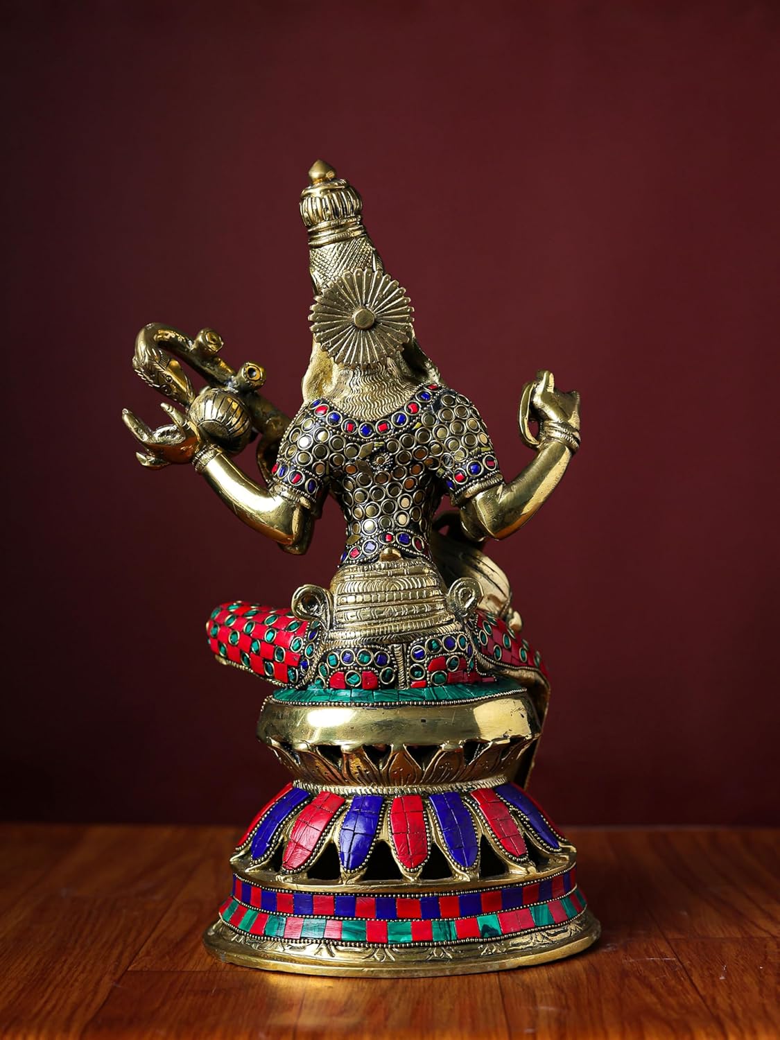Shivaji Arts Brass Saraswati Statue with Stonework - 32 cm Goddess of Arts, Music, Knowledge, and Wisdom | Home Altar Decor | Housewarming Gift.