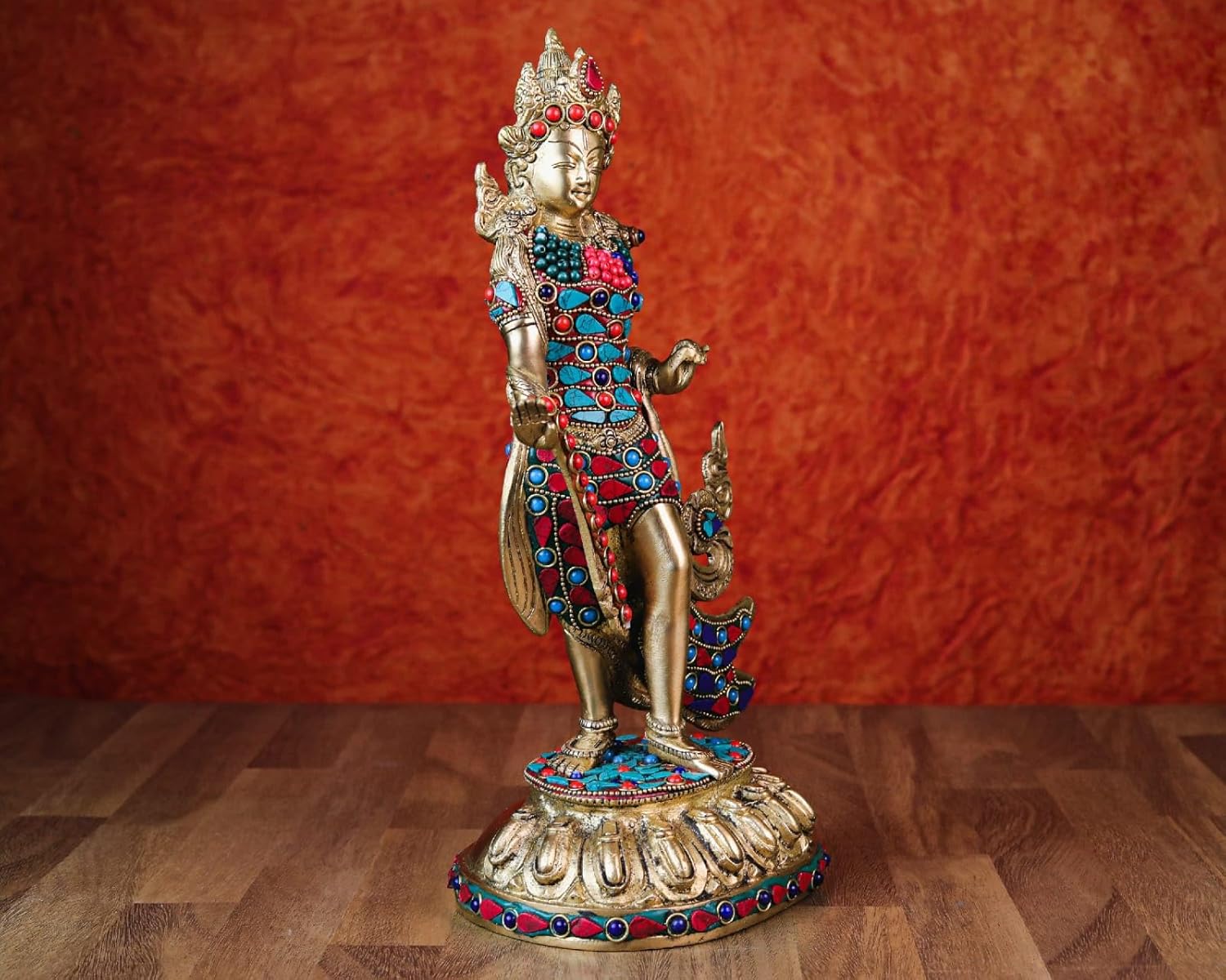 Shivaji Arts Brass Standing Tara Statue with Stonework, 33 cm Big Size Brass Tara Statue, Buddhism, Female Shakti, Bodhisattva, Buddhist Savior