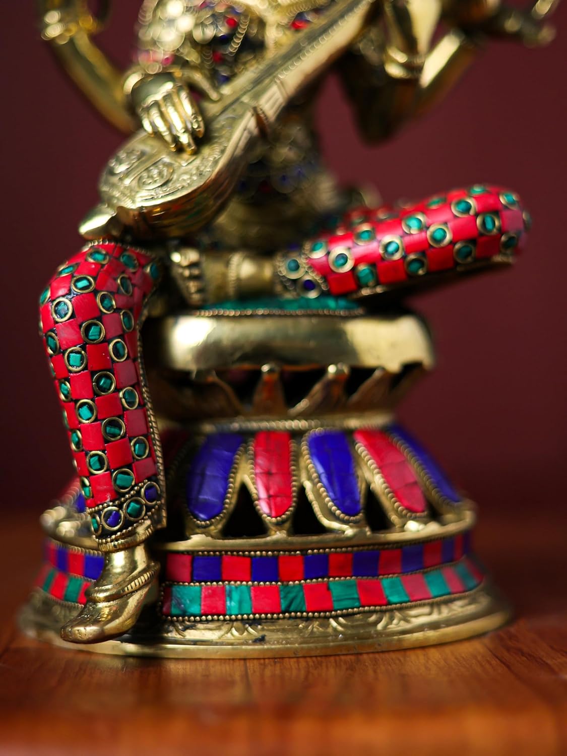 Shivaji Arts Brass Saraswati Statue with Stonework - 32 cm Goddess of Arts, Music, Knowledge, and Wisdom | Home Altar Decor | Housewarming Gift.