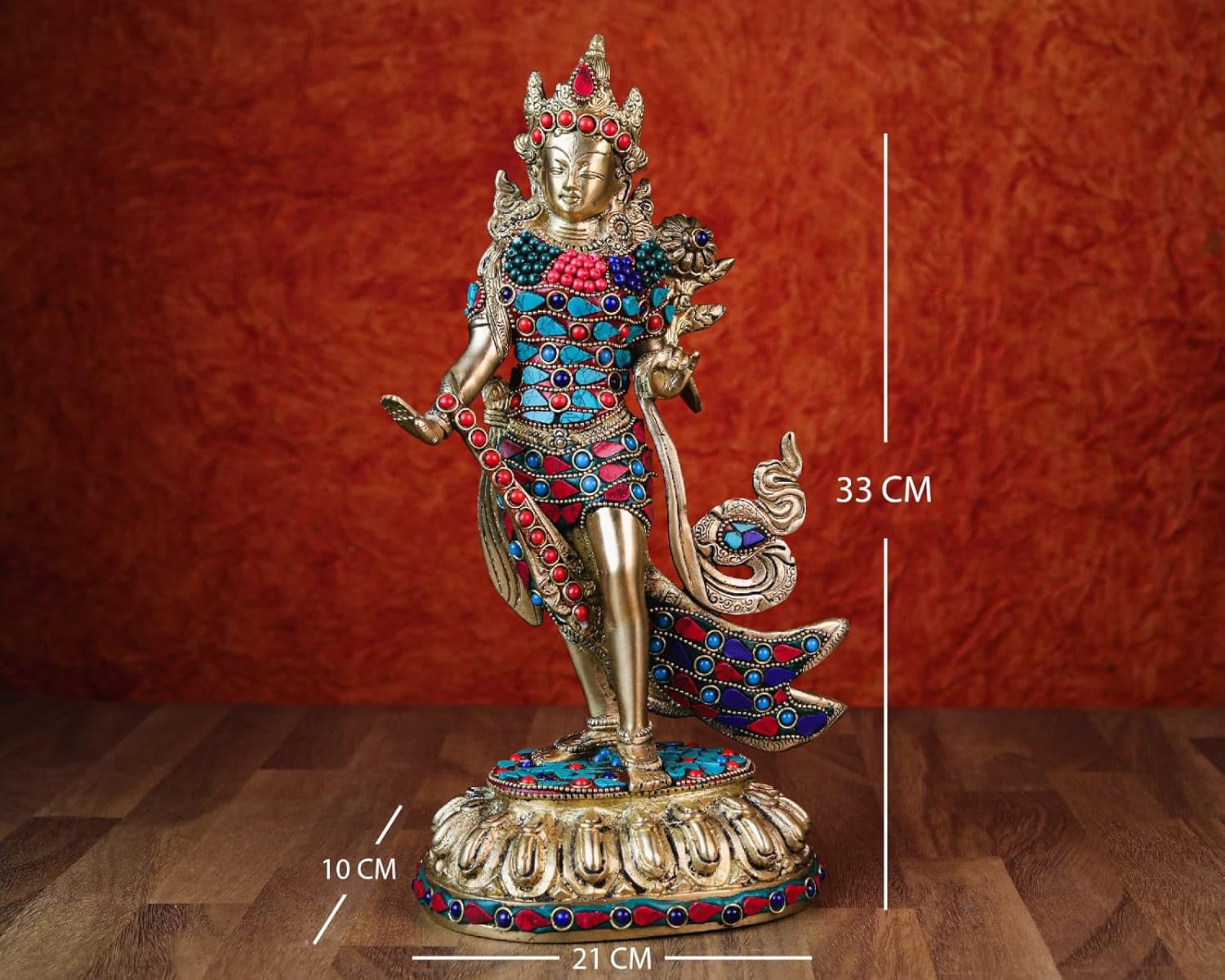 Shivaji Arts Brass Standing Tara Statue with Stonework, 33 cm Big Size Brass Tara Statue, Buddhism, Female Shakti, Bodhisattva, Buddhist Savior