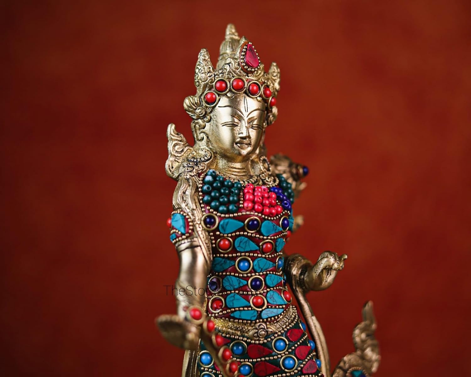 Shivaji Arts Brass Standing Tara Statue with Stonework, 33 cm Big Size Brass Tara Statue, Buddhism, Female Shakti, Bodhisattva, Buddhist Savior