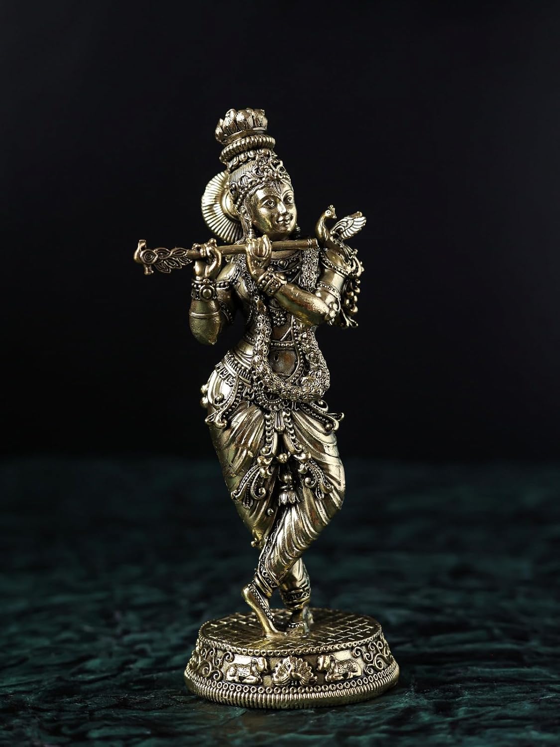 Lord Krishna Statue Brass 25CM Krishna Bhagavan Idol for Home Temple Decor and Hindu Marriage Gift
