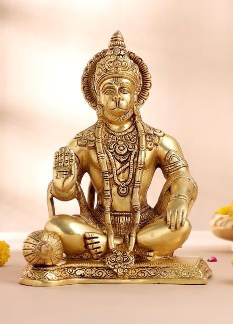Brass Lord Hanuman Statue 24 cm Bajrangbali Idol | Ram Bhakat Hanuman | God of Strength and Devotion | Diwali Gift | Home Decor | Table top Decor | Pooja Room Decor.