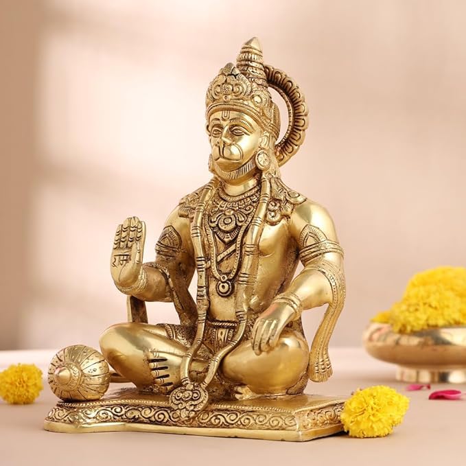 Brass Lord Hanuman Statue 24 cm Bajrangbali Idol | Ram Bhakat Hanuman | God of Strength and Devotion | Diwali Gift | Home Decor | Table top Decor | Pooja Room Decor.