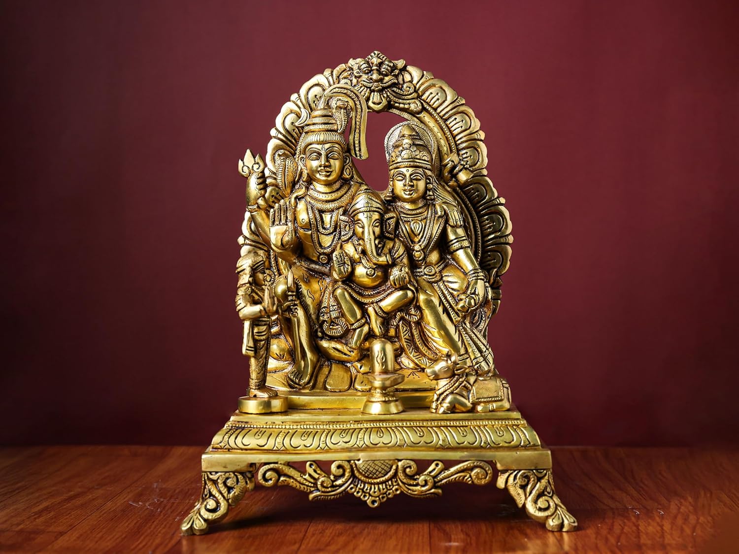 Shivaji Arts Brass Shiv Parivar Statue - 12 Inch | Lord Shiva with Parvati, Ganesh, Kartikeya, Nandi and Shivling | Hindu Family Deity | Shiva Family Statue | Pack of 1 | Housewarming Gift.