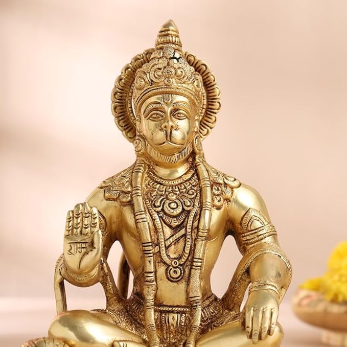 Brass Lord Hanuman Statue 24 cm Bajrangbali Idol | Ram Bhakat Hanuman | God of Strength and Devotion | Diwali Gift | Home Decor | Table top Decor | Pooja Room Decor.